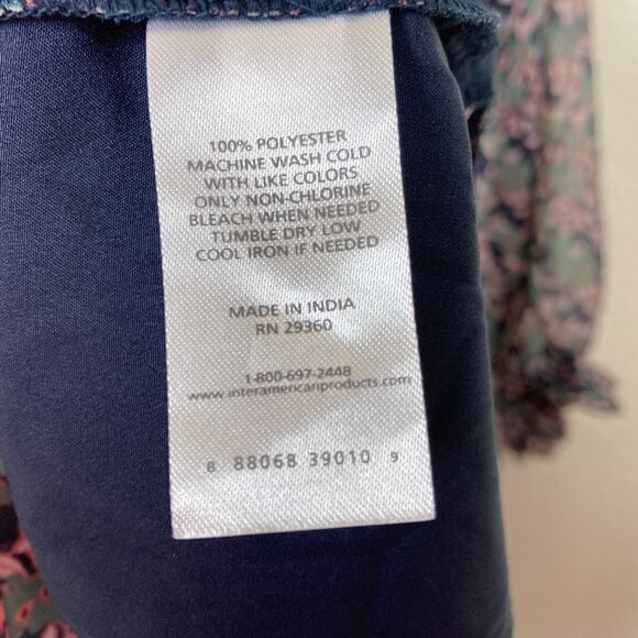 Dip Tiered Midi Dress Size M Green & Blue Floral Tasseled Long Sheer Sleeves - Picture 9 of 9